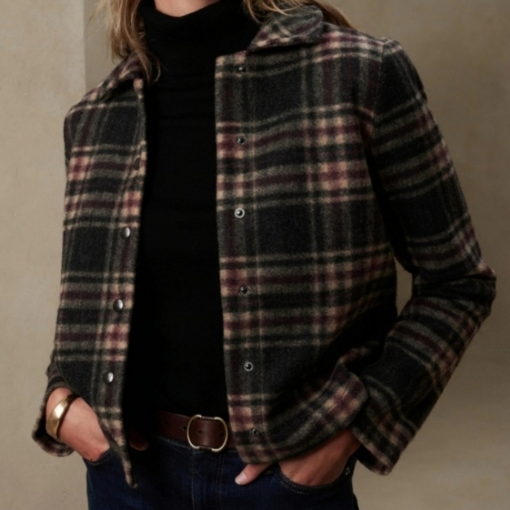BANANA REPUBLIC Plaid Short Jacket Black Cream NWT MP - Picture 7 of 16